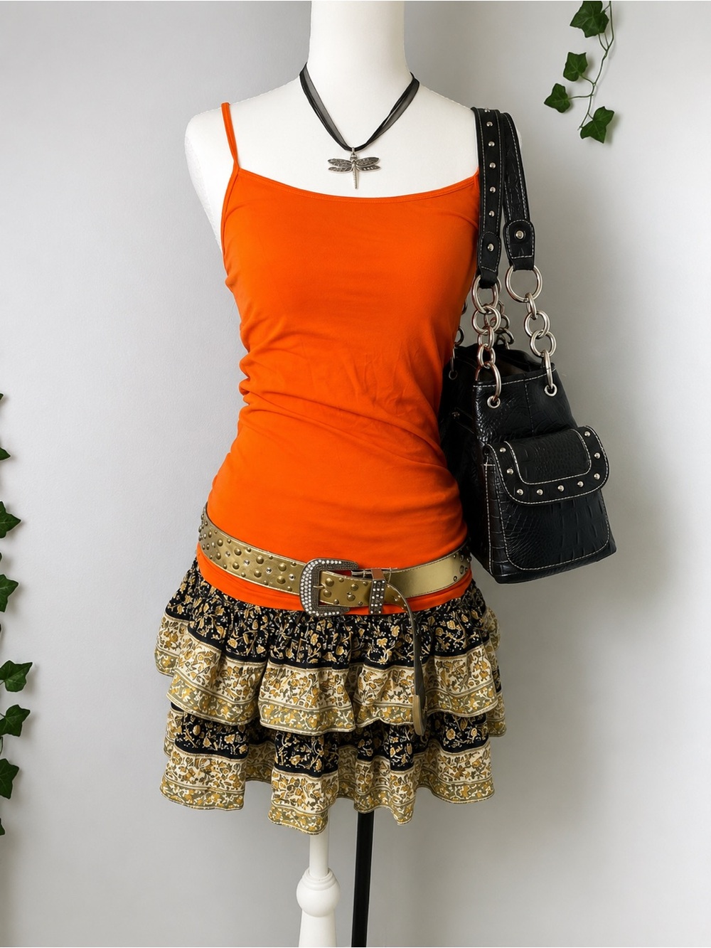 American Eagle Outfitters Tiered Mini Skirt in Black and Gold